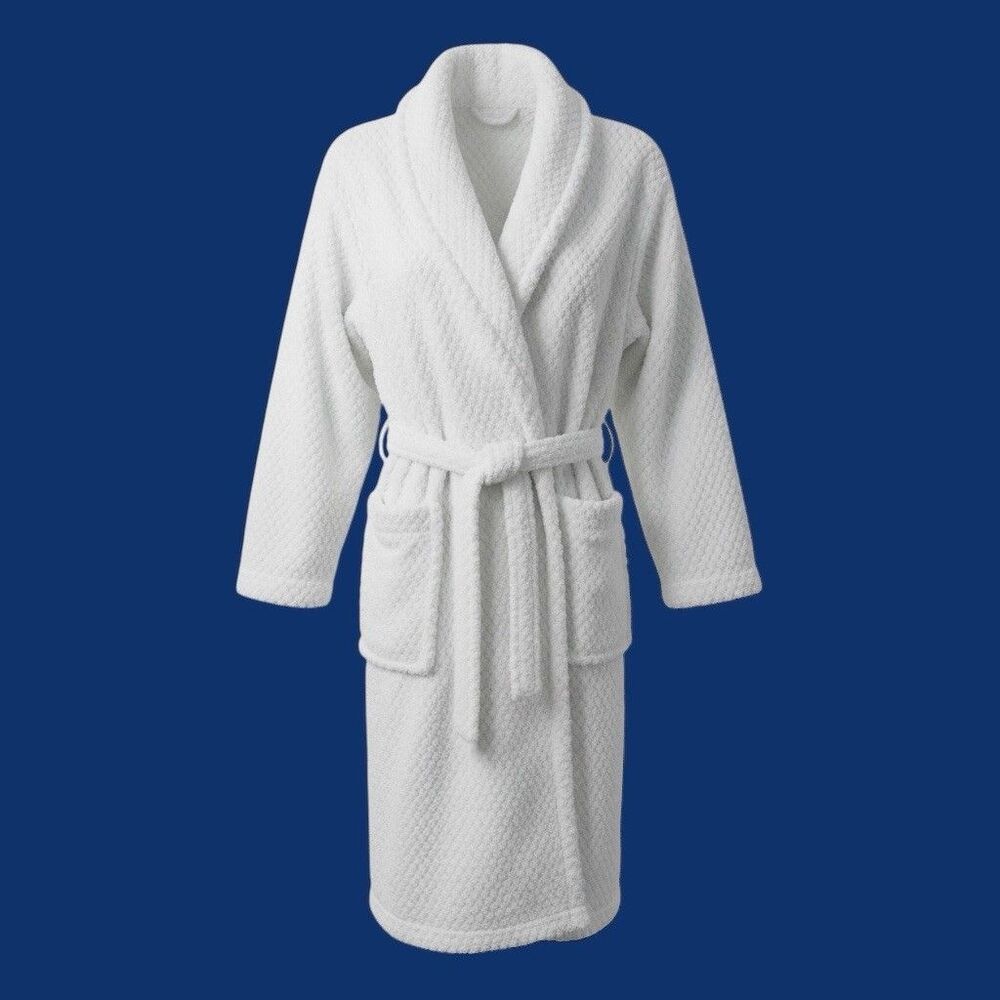 Aziz Robe Womens XL White Waffle Knit Shawl Collar Belted Spa Hotel Style